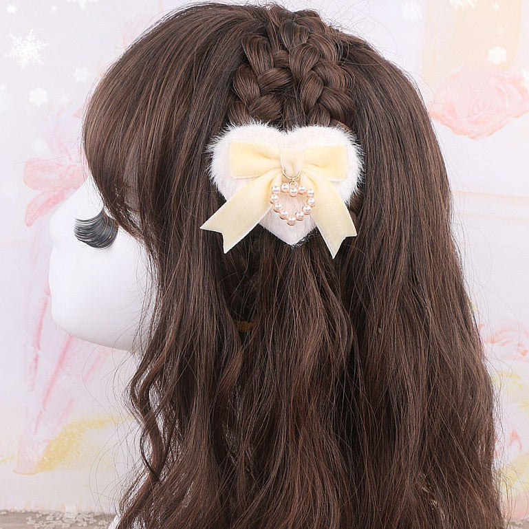 Fruit Pudding Marmalade Heart Cottagecore Fairycore Princesscore Coquette Kawaii Hair Bow Clip Accessory