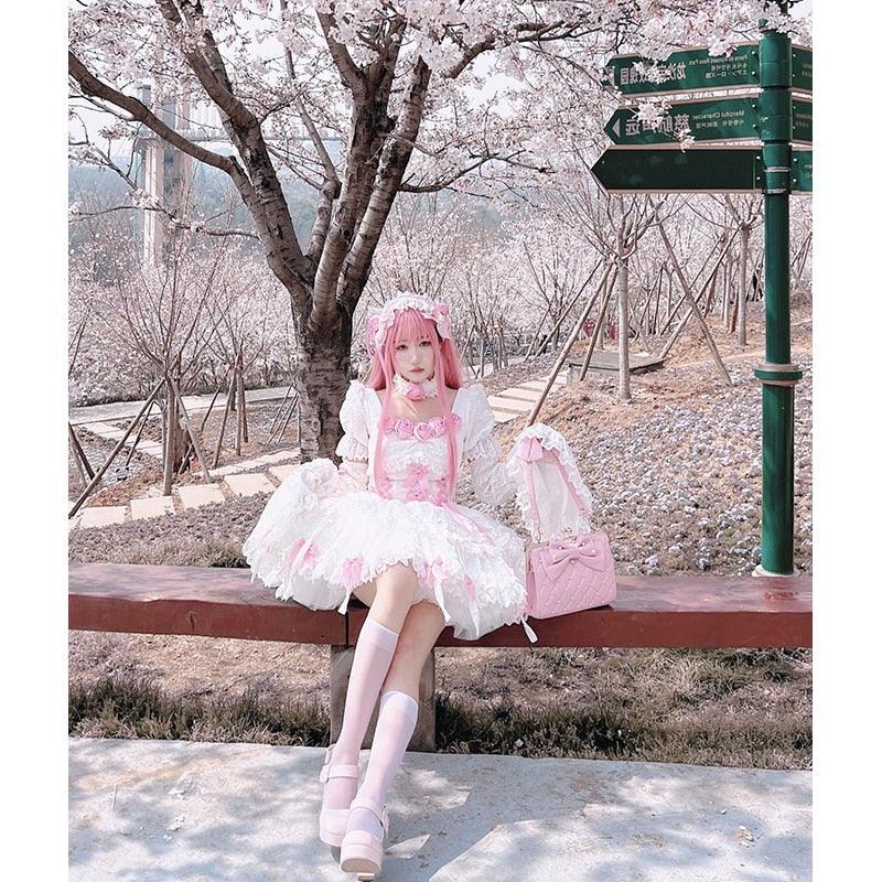 Starlight Fair A Brand New Sweet Rosy Dream Dark Fairycore Cottagecore Princesscore Dress Headdress 3 / L