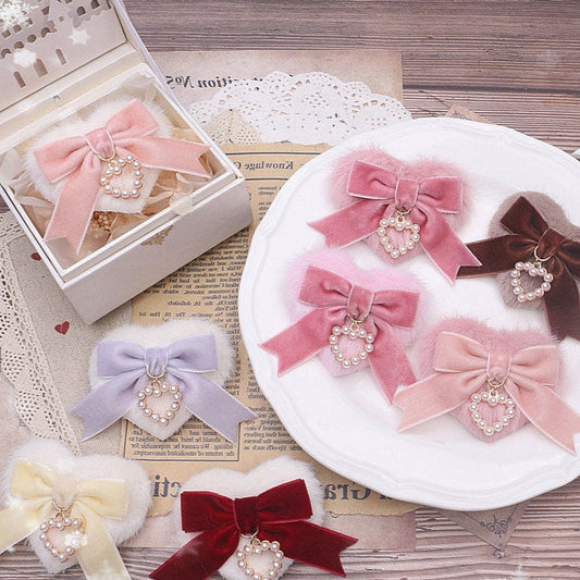 Fruit Pudding Marmalade Heart Cottagecore Fairycore Princesscore Coquette Kawaii Hair Bow Clip Accessory