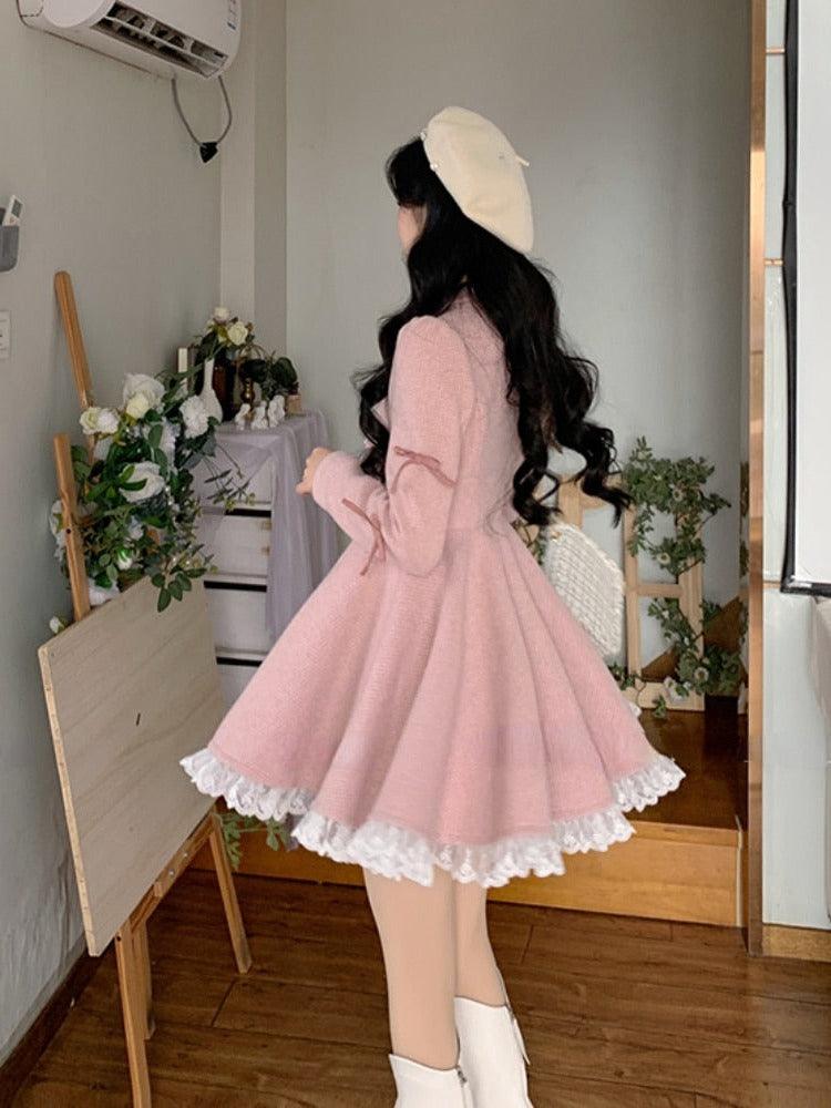 Sparkling Snow-Dusted Rosy Lamplight Fairycore Cottagecore Princesscore Sweater Dress - Starlight Fair