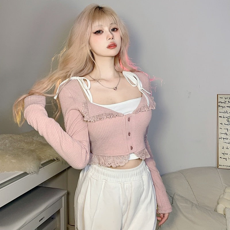 Tanya Love Cottagecore Fairycore Princesscore Coquette Kawaii Top and  Cardigan Full Set