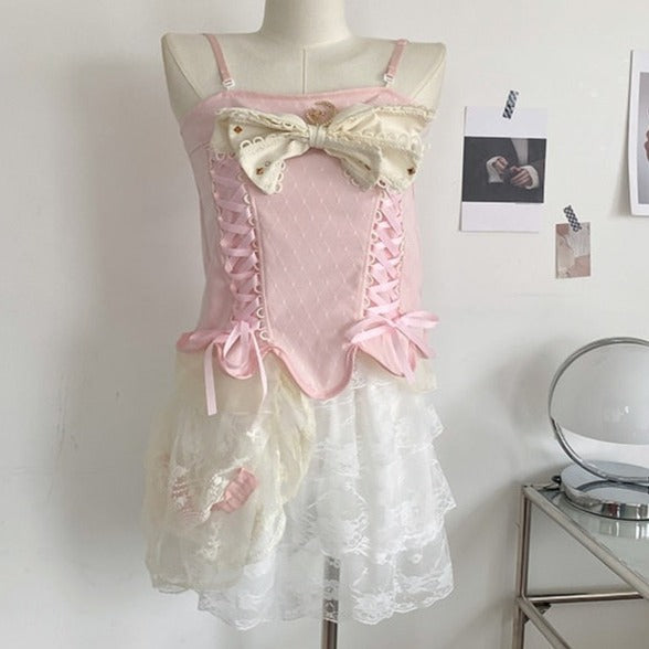 Magical Princess of the Cream Early Spring Moon Cottagecore Fairycore Princesscore Coquette Kawaii Top with Optional Skirt Bottoms Dress Set