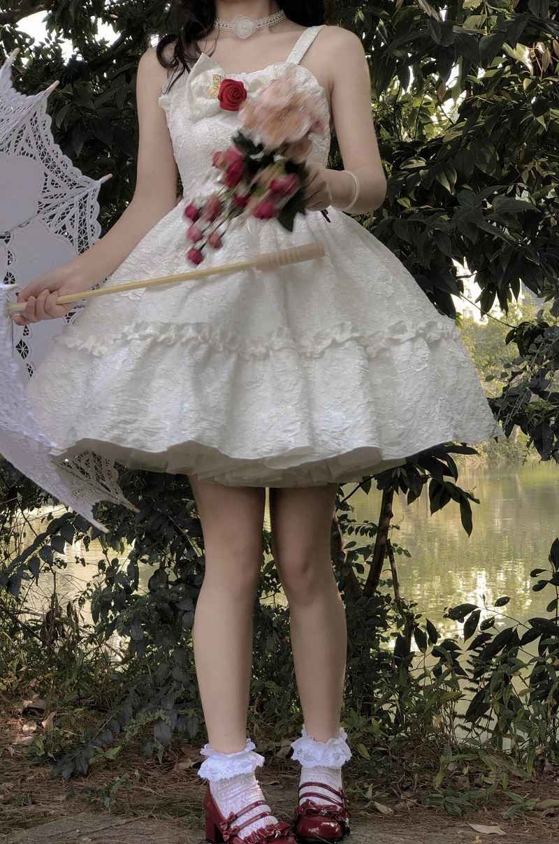 Crystalline Frosted Rose Wedding Cake Cottagecore Fairycore Princesscore Coquette Kawaii Dress