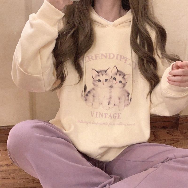 Soft Kittens Cuddling Kawaii Fairycore Cottagecore Princesscore Hoody Sweater Top - Starlight Fair
