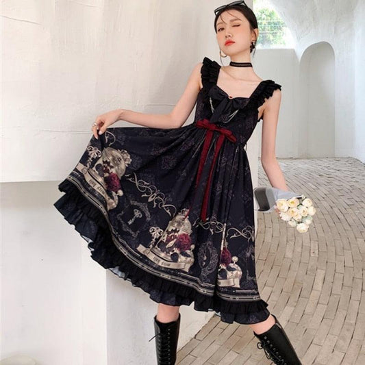 Gilded Midnight Rose Dark Fairycore Cottagecore Princesscore Gothic Dress with Optional Top and Petticoat Skirt Bottoms Set - Starlight Fair