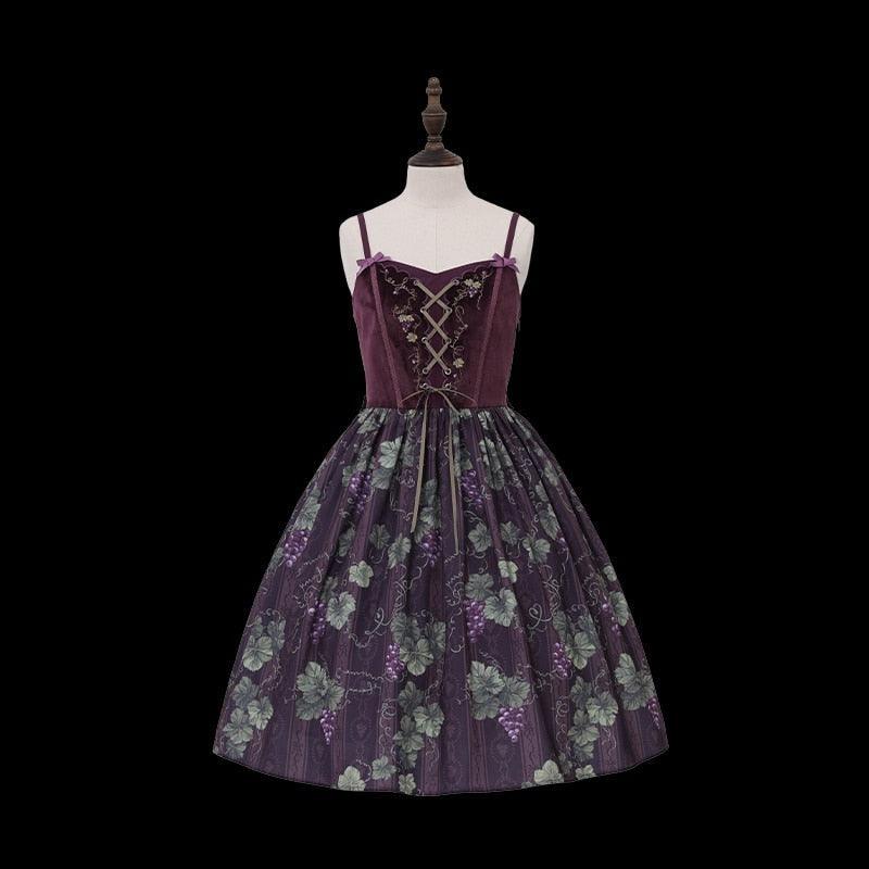 Pixie of the Royal Vineyard Dark Fairycore Cottagecore Princesscore Dress with Optional Necklace and Petticoat Skirt Bottoms Set - Starlight Fair