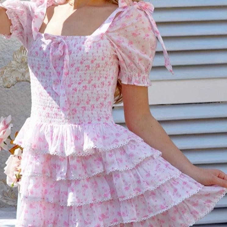 Pink Summer Snowflakes Fairycore Cottagecore Princesscore Dress