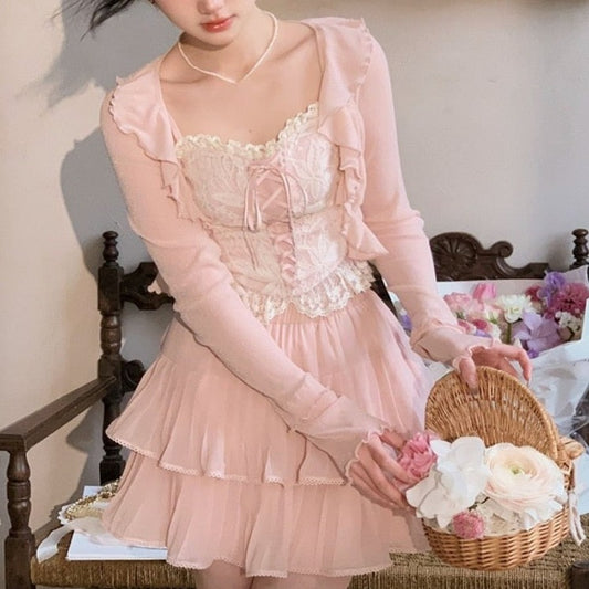 Princess' Poise Academy Cottagecore Fairycore Princesscore Coquette Kawaii  Dress with Optional Top and Cardigan Sweater Set