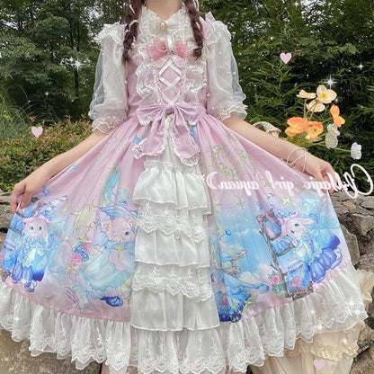 Nighttime Bunny Ball Fairycore Cottagecore Princesscore Dress and Petticoat Skirt Bottoms Set - Starlight Fair