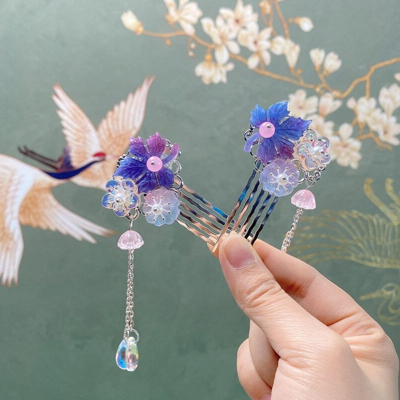 Heavenly Butterfly Garden Cottagecore Princesscore Fairycore Soft Girl Kawaii Hair Comb Pin Accessory Set