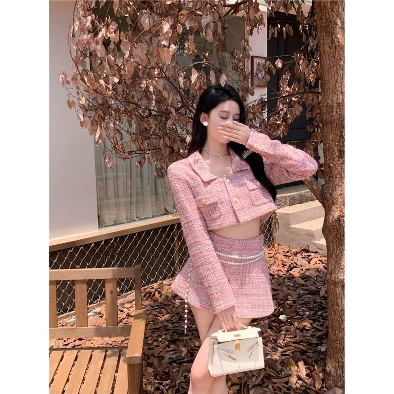 Pink Vanilla Black Contrast Knit Cardigan and Skirt Set | New Look