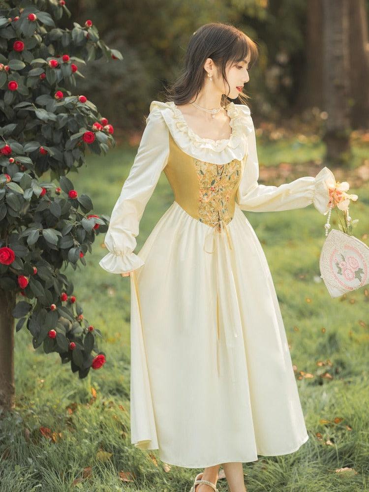 Charming Golden Castle in the Forest Fairycore Cottagecore Princesscore Dress - Starlight Fair