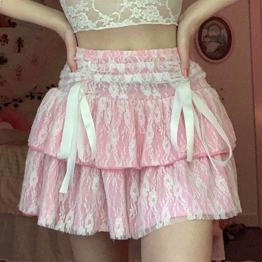 Raining Rose-Scented Lace Kawaii Fairycore Cottagecore Princesscore Coquette Skirt Bottoms - Starlight Fair