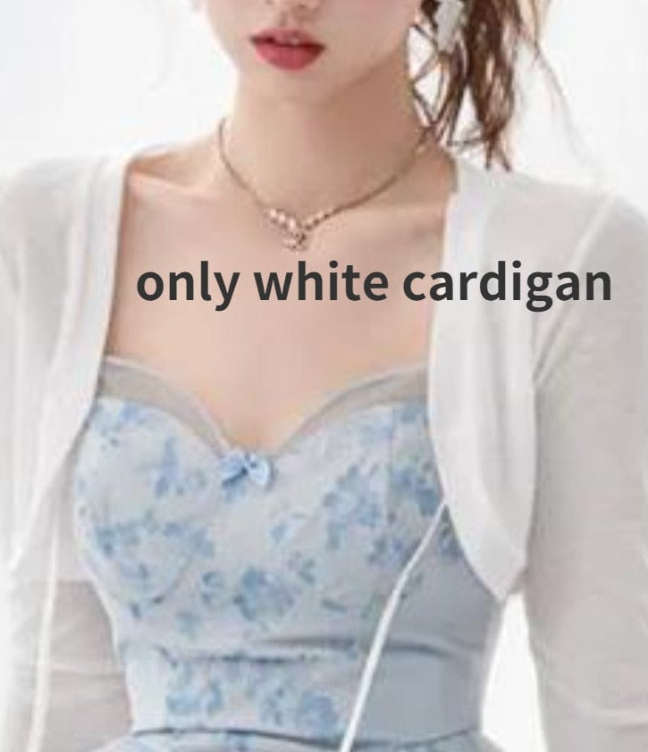Blue and Rose Calcite Cottagecore Fairycore Princesscore Coquette Kawaii Dress with Optional Cardigan Top Set