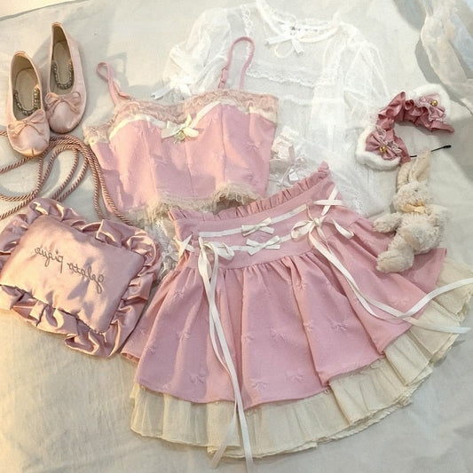 Ribbons and Wisteria Cottagecore Fairycore Princesscore Coquette Kawaii Corset Top with Optional Skirt Bottoms and Peter Pan Overlay Lolita Top Set