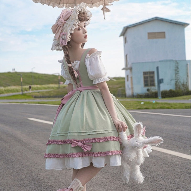 Amina Mints Cottagecore Fairycore Princesscore Coquette Cutecore Romantic Academia Kawaii Dress and Top Set with Optional Petticoat Skirt Bottoms
