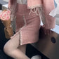 Dripping Rosy Watermelon Ice Cottagecore Fairycore Princesscore Coquette Kawaii Cardigan Sweater Top and Skirt Bottom Dress Set