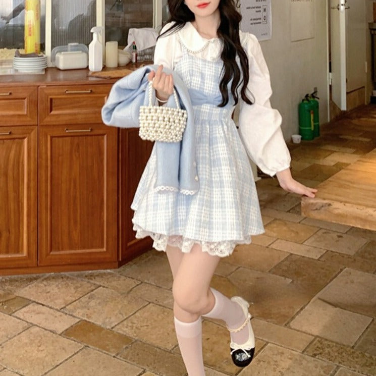 Princess' Poise Academy Cottagecore Fairycore Princesscore Coquette Kawaii Dress with Optional Top and Cardigan Sweater Set