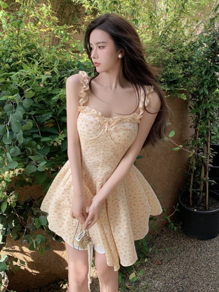 Blossom-Strewn Lemon Balm Cottagecore Fairycore Princesscore Coquette Kawaii Dress