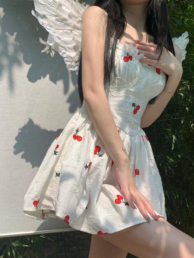 Angelic Cherry Fairycore Cottagecore Princesscore Dress - Starlight Fair