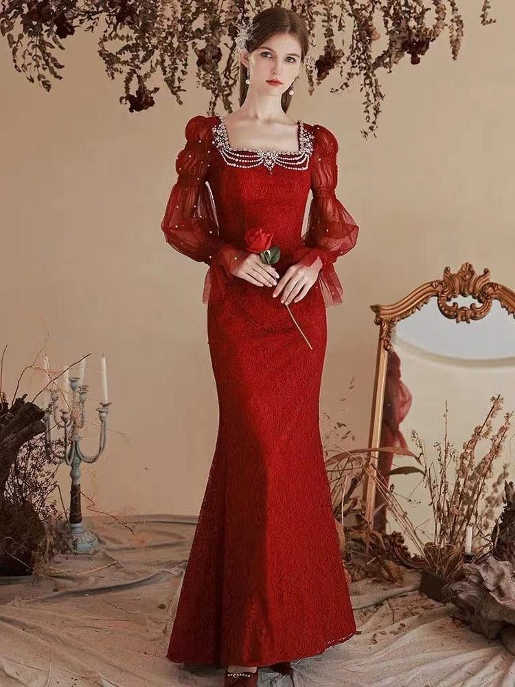 Apple Red Damsel Fairycore Cottagecore Princesscore Formal Prom Dress - Starlight Fair