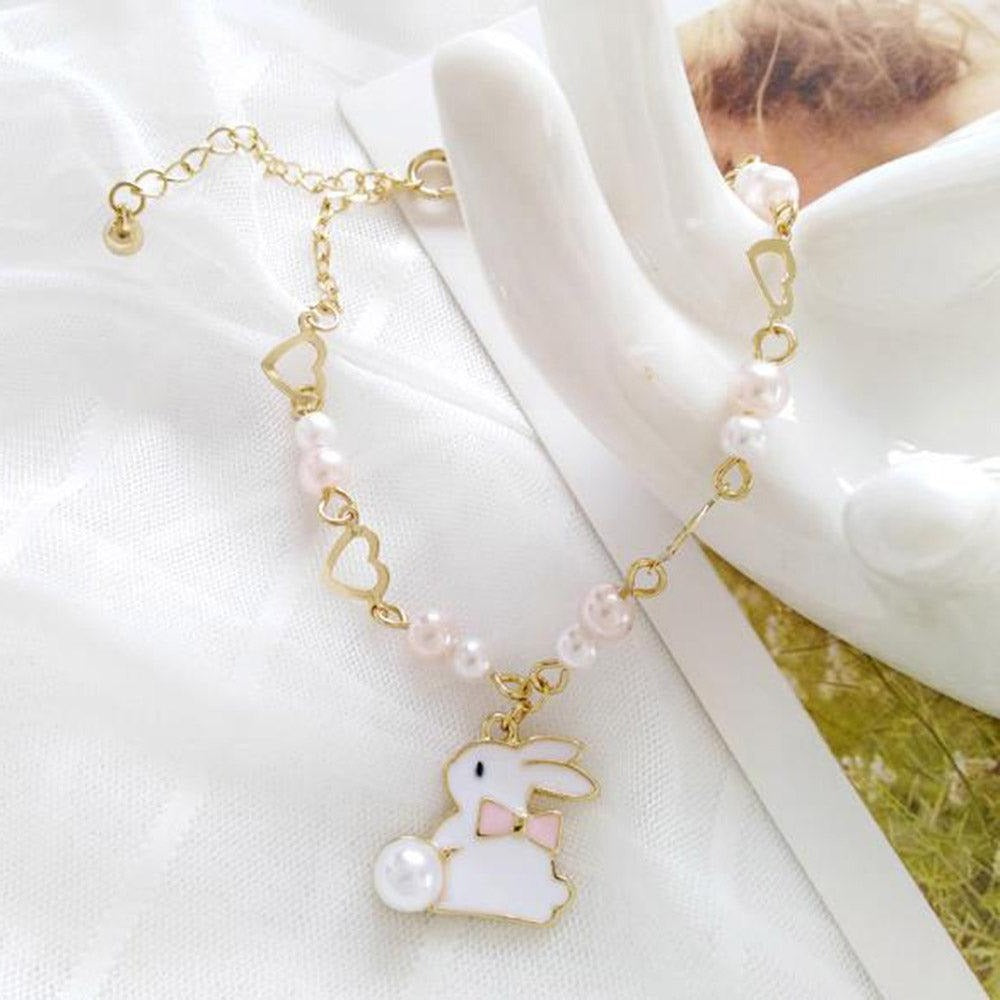 Women&#39;s Bracelets Imitation Pearl Animals Bangles Cute Bunny Bracelet Heart-shaped Metal Chain Accessories Jewelry for Girls - Starlight Fair