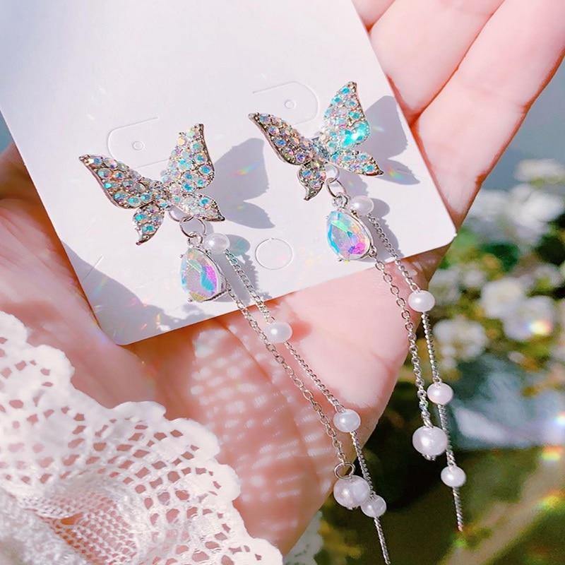 Papillon dans le Pluie Drop Earrings 