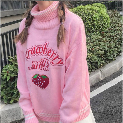 Kawaii Advertisement Strawberry Cottagecore Sweater Top - Starlight Fair