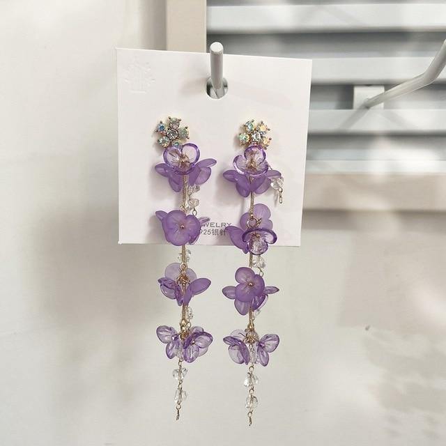 Drop Fairy Flower White Earrings 