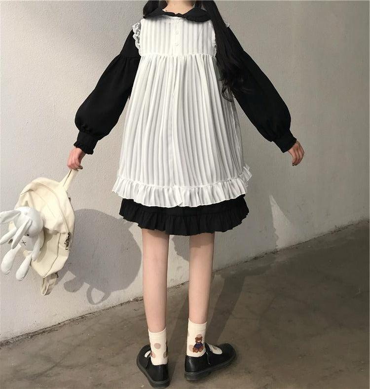 Two-Layer Ruffled Long Puff Sleeve Collar Mini Dress 