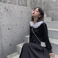 Black White Lace Collar Button Dress 