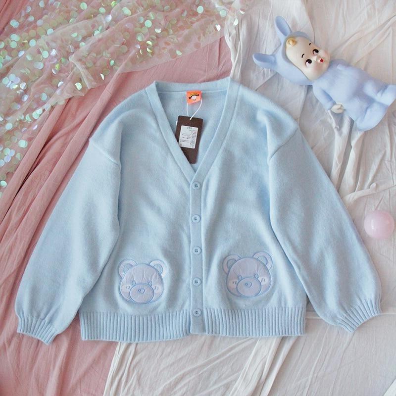 Tiny Bear Cottagecore Sweater Top Set with Optional Lace Undershirt - Starlight Fair