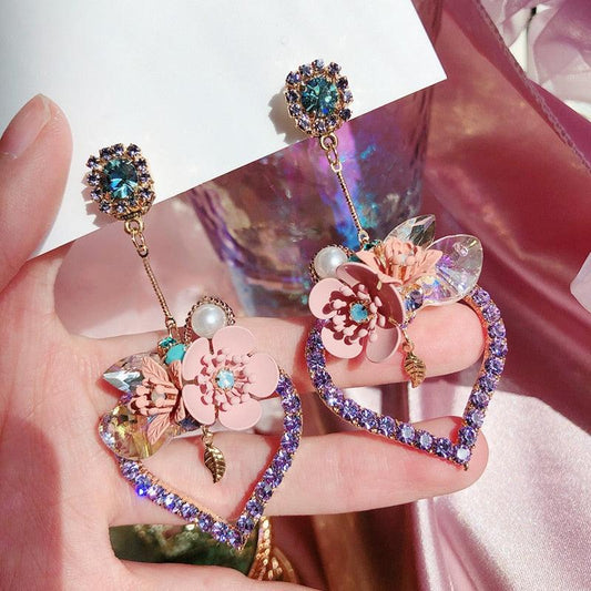 Gorgeous Intentions Heart Flower Fairycore Earrings - Starlight Fair