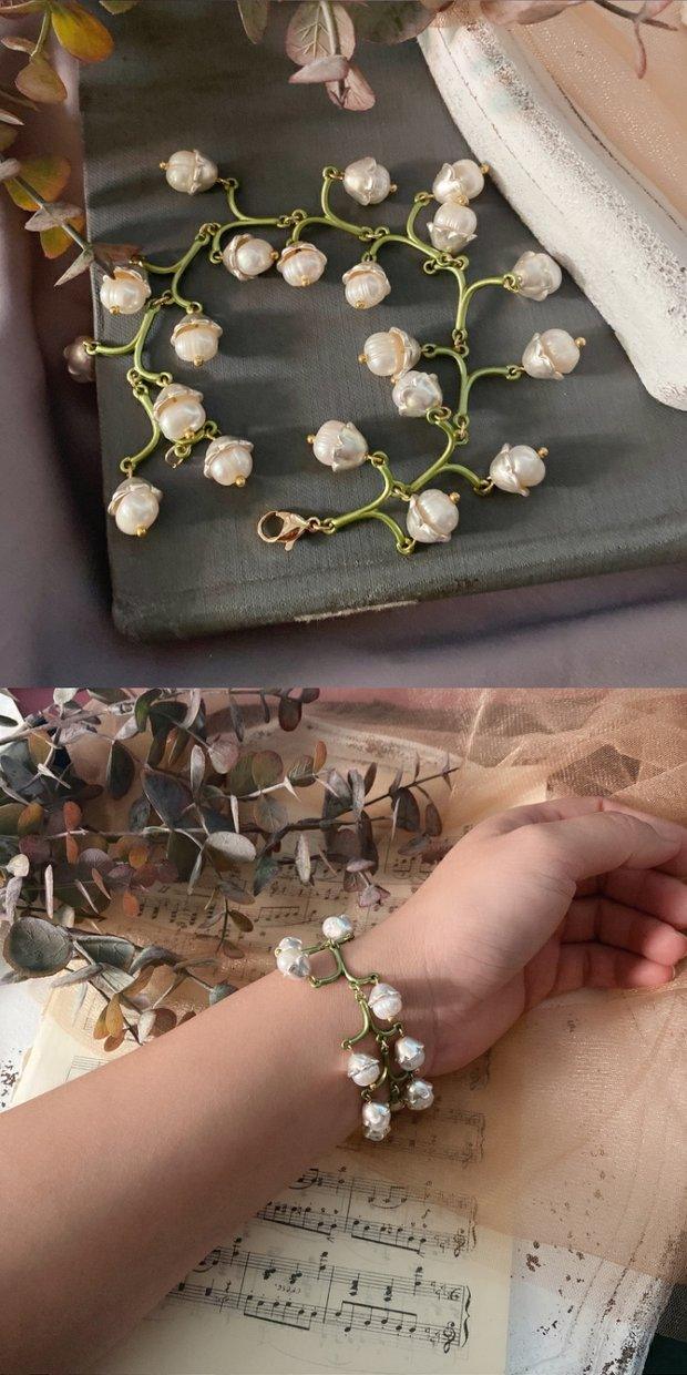Genuine or Simulated Pearl Trailing Blossoms Fairycore Cottagecore Bracelet - Starlight Fair
