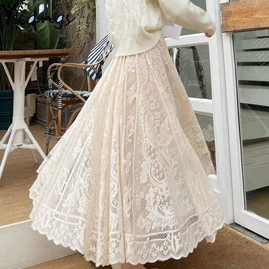 Elegant Vintage Lace Fairycore Skirt - Starlight Fair
