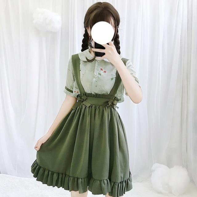 Woodsy Cherry Fairycore Dress Set Overall Skirt with Optional Top - Starlight Fair