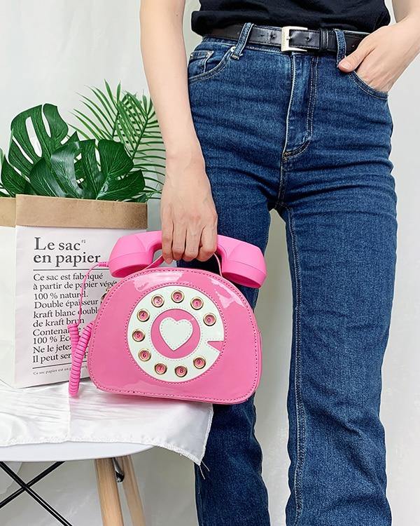 green leather shoulder bag, statement bag, unusual with retro telephone  handle - Hi Tek Webstore