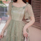 Mint Translucent Shiny Floral Butterfly Puff Sleeve Dress 