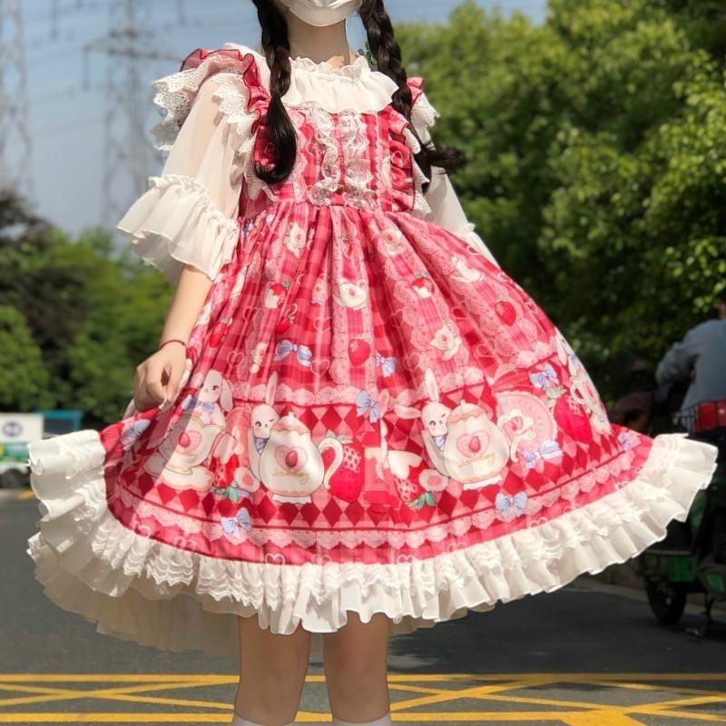 Rabbit in the Tea Garden Dress Set with Optional Undershirt Top and Hair Bow - Starlight Fair