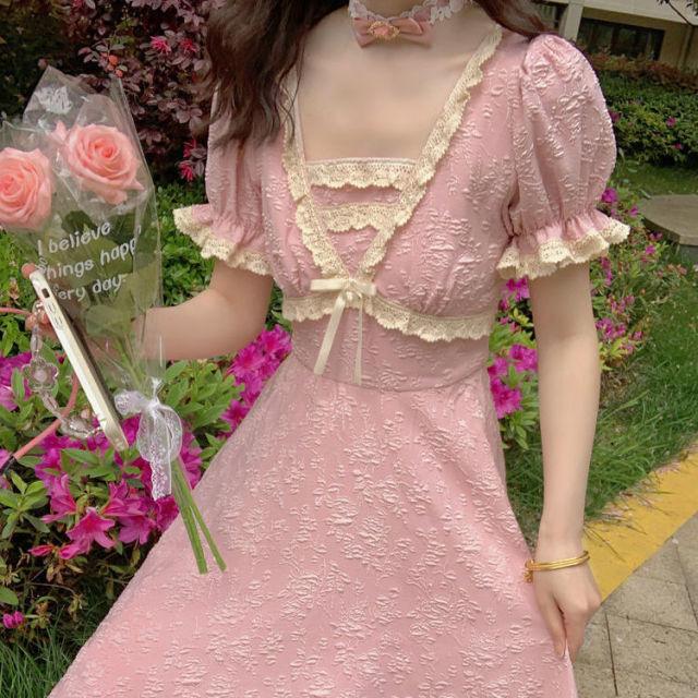 Strawberry Milk Cottage Date Fairycore Dress - Starlight Fair