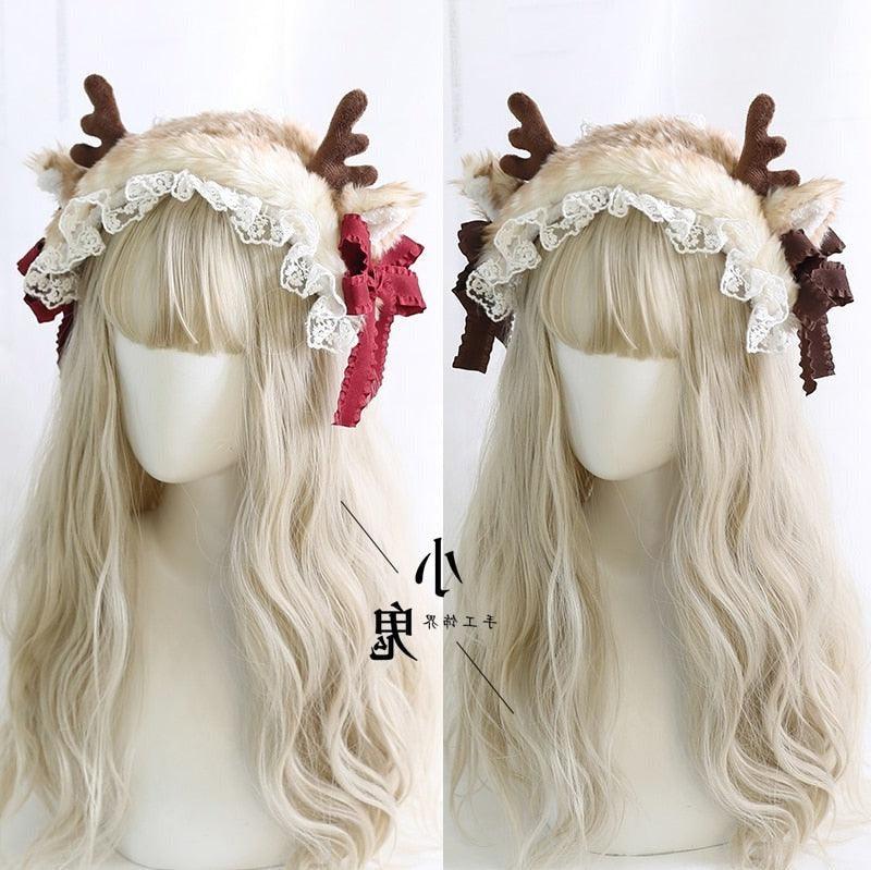Courting Cherry Tree Stag Fairycore Cottagecore Warm Hat with Optional Hair Accessory