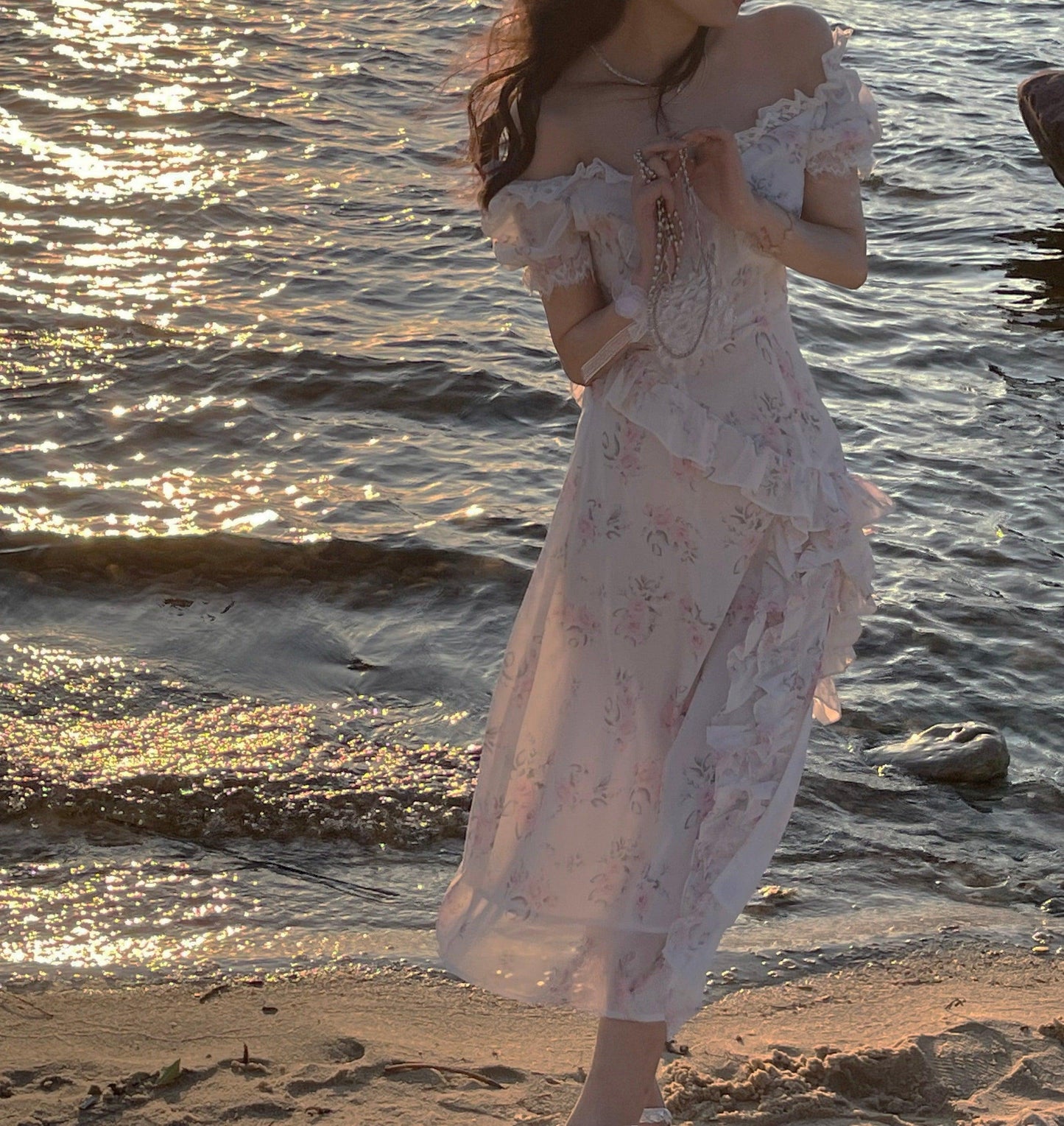 Rosy Mermaid Seashells Fairycore Princesscore Cottagecore Dress - Starlight Fair