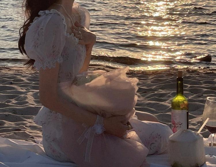Rosy Mermaid Seashells Fairycore Princesscore Cottagecore Dress - Starlight Fair