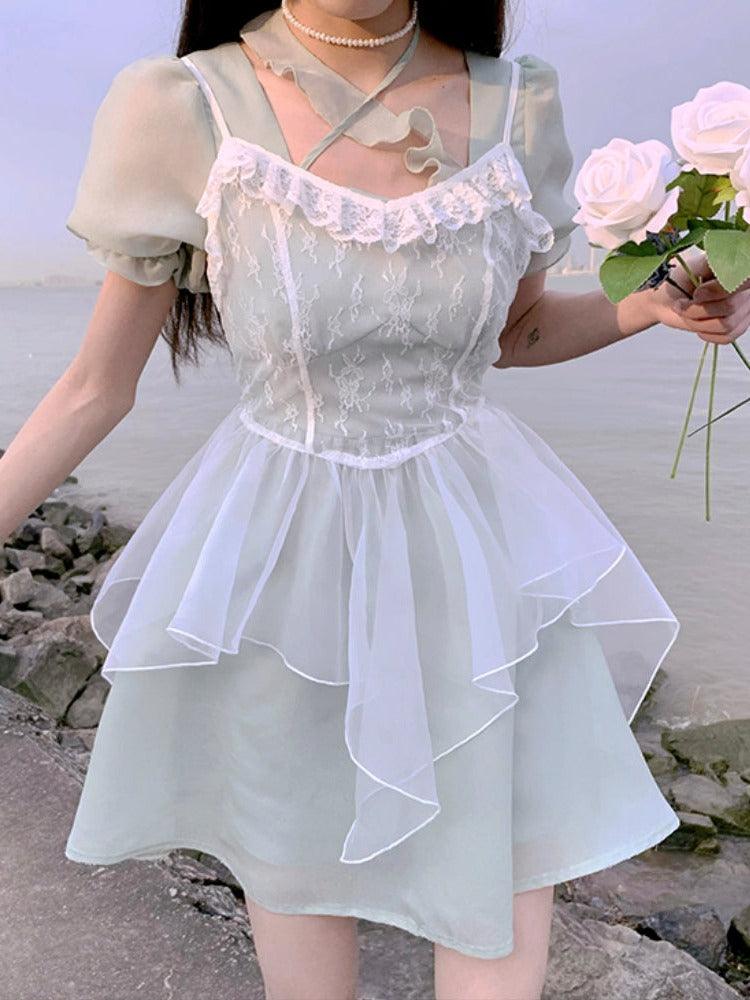 Pearly Sheen Fairycore Princesscore Cottagecore Dress - Starlight Fair