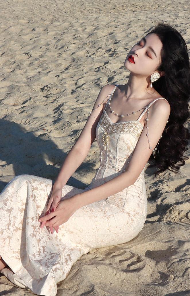 Mermaid Duchess of Pearls Fairycore Princesscore Cottagecore Dress - Starlight Fair